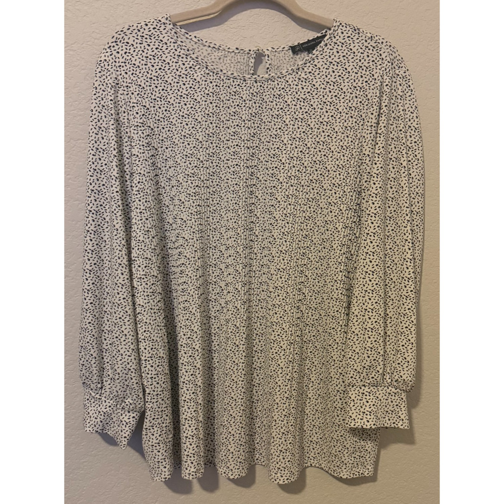 Adrianna Papell Blouse XL Ivory Black Splatter Dot Print Long Sleeve Blouse